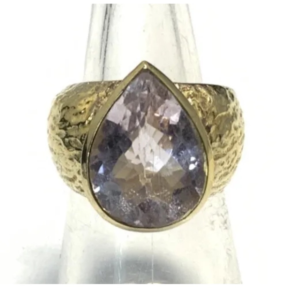 925 Gold Pear Amethyst Wide Band Ring